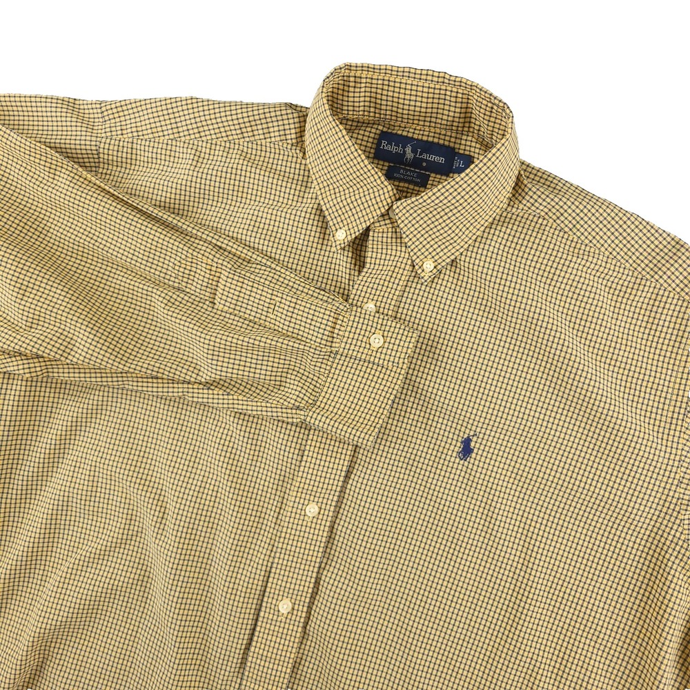 Ralph Lauren Blake Shirt Mens Large Yellow Check Classic Fit Button Down Cotton